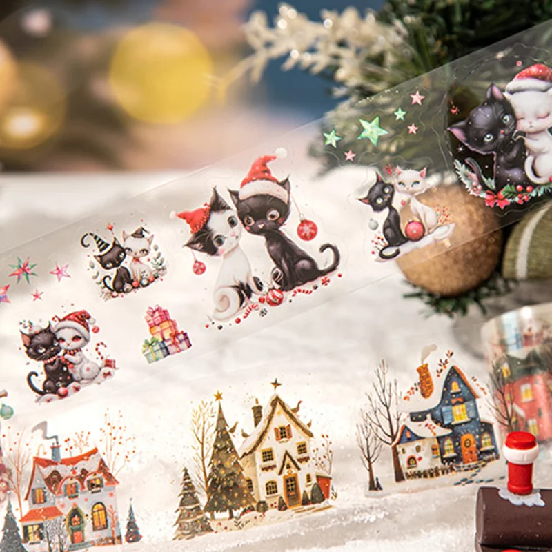 Mr. Paper Christmas Landscape Tape 1 roll Halloween Village Snowman Cat Light Tree Handbook Decoration DIY Gifts 2M Length