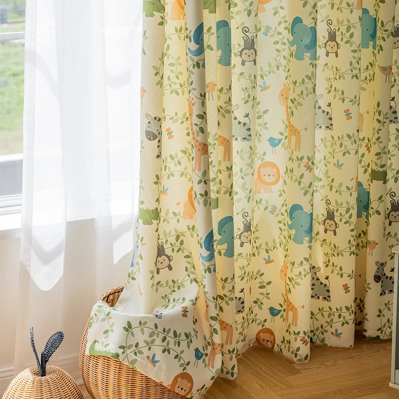 Small animals Printed Curtains For Living Room lion Curtains For Kids Bedroom Deer Window Drapes Baby Room Rideau Enfant