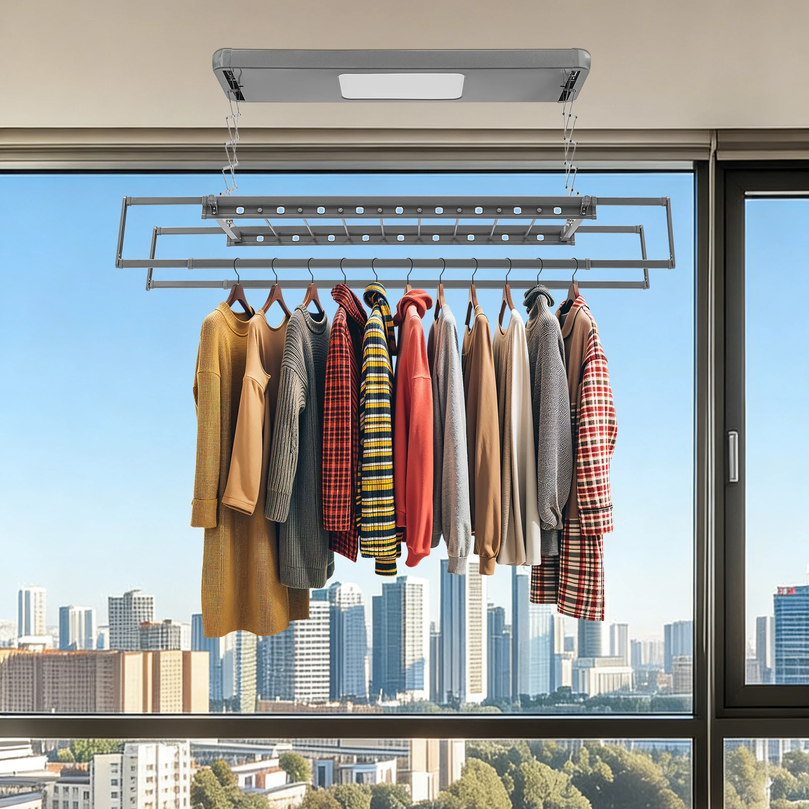Elektrische Deckenmontierte Ausziehbare Wäschetrockner mit Fernbedienung LED-Licht 35kg Kapazität für Balkon Waschküche Zuhause