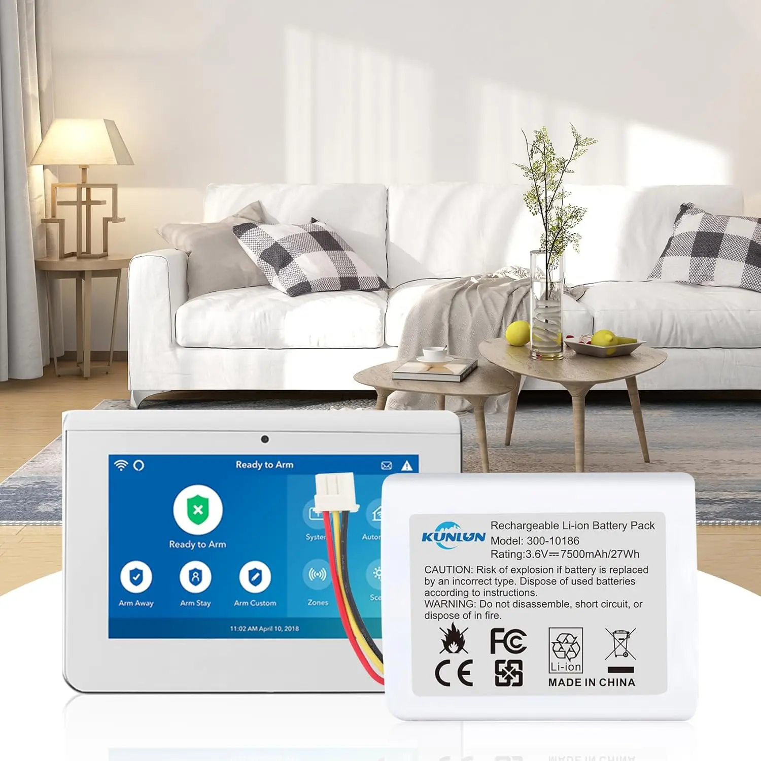 KUNLUN 3.6V 7.5Ah Batteria di ricambio 300-10186 per pannello di sicurezza intelligente ADT Command ADT5AIO-1 ADT5AIO-2 ADT5AIO-3 ADT7AIO-1