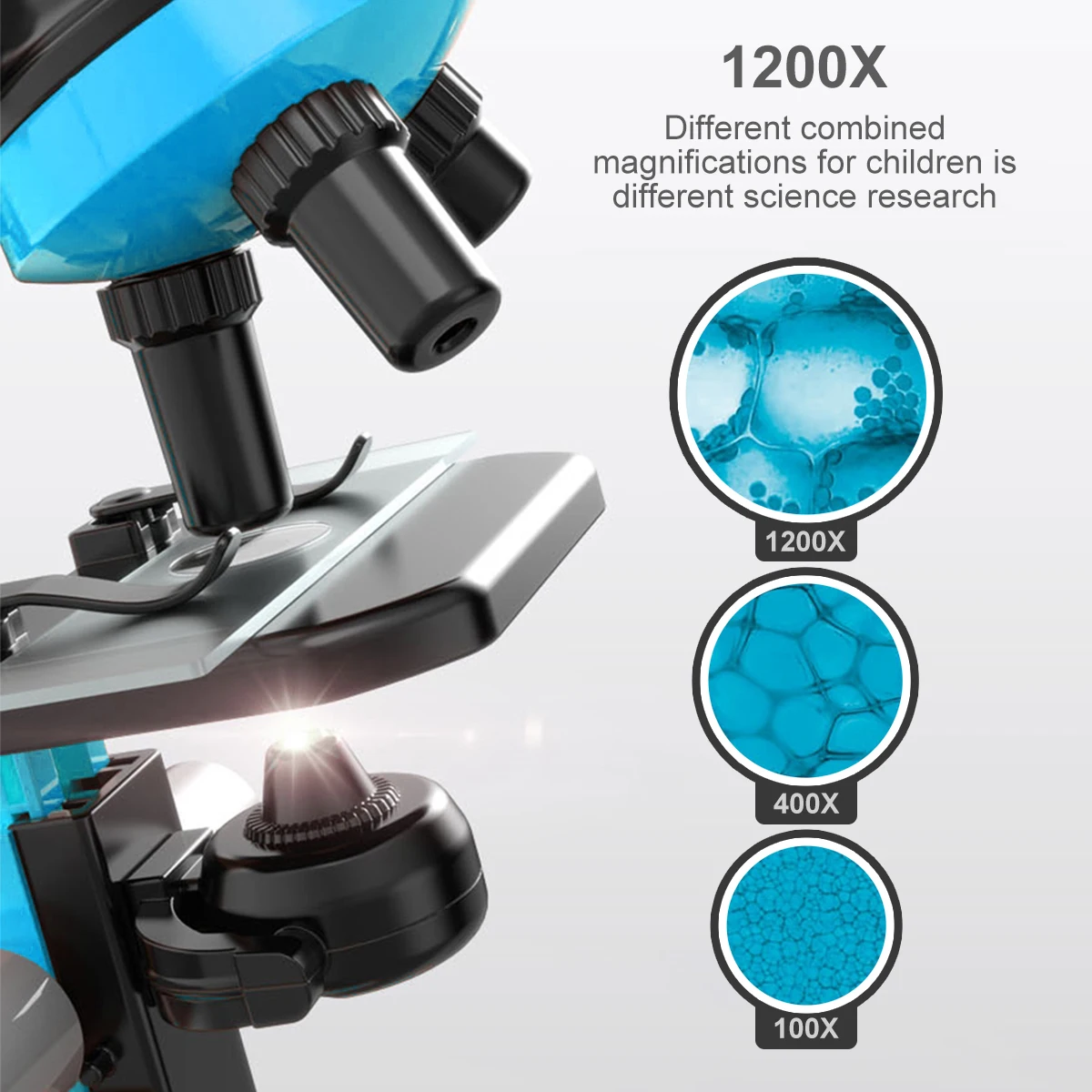 Kids Microscope Kit Beginners 100x 400x 1200x Kids High-Power Scientific Experiment Microscope With Microscope Slides Led Light