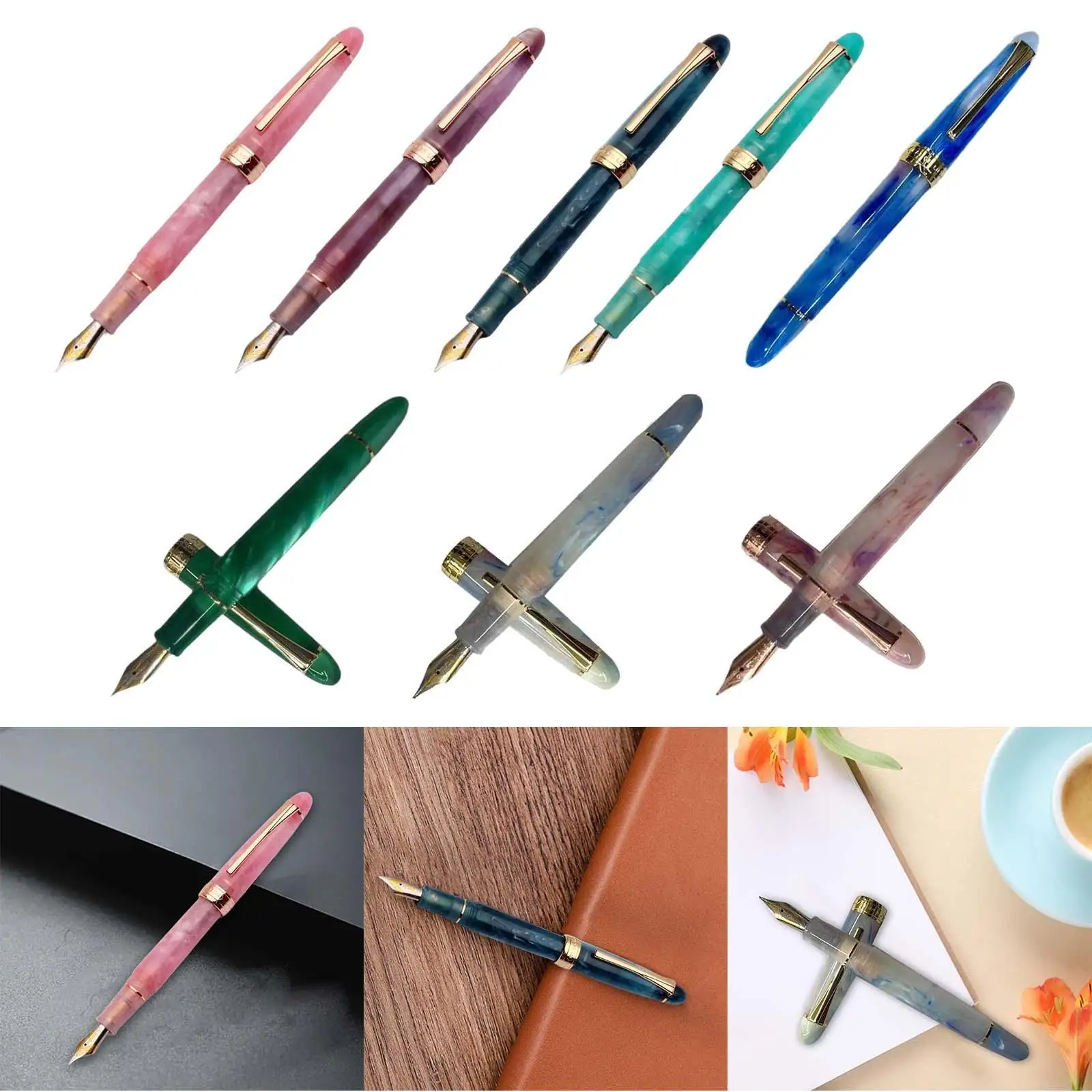 

Piston Fountain Pen Ef0.5mm Writing Gift Mini Pocket Pen Large Ink Capacity Acrylic Piston Filling Pen for Calligraphy Writing