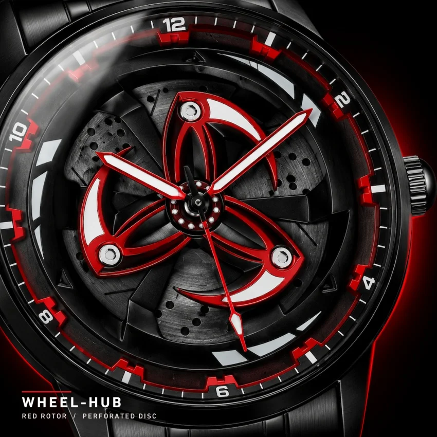 Men's Quartz Watch 3D Rotating Wheel Dial Wristwatch Sport Racing Car Hub Alloy Steel Bracelet Male Fashion Watch Gift