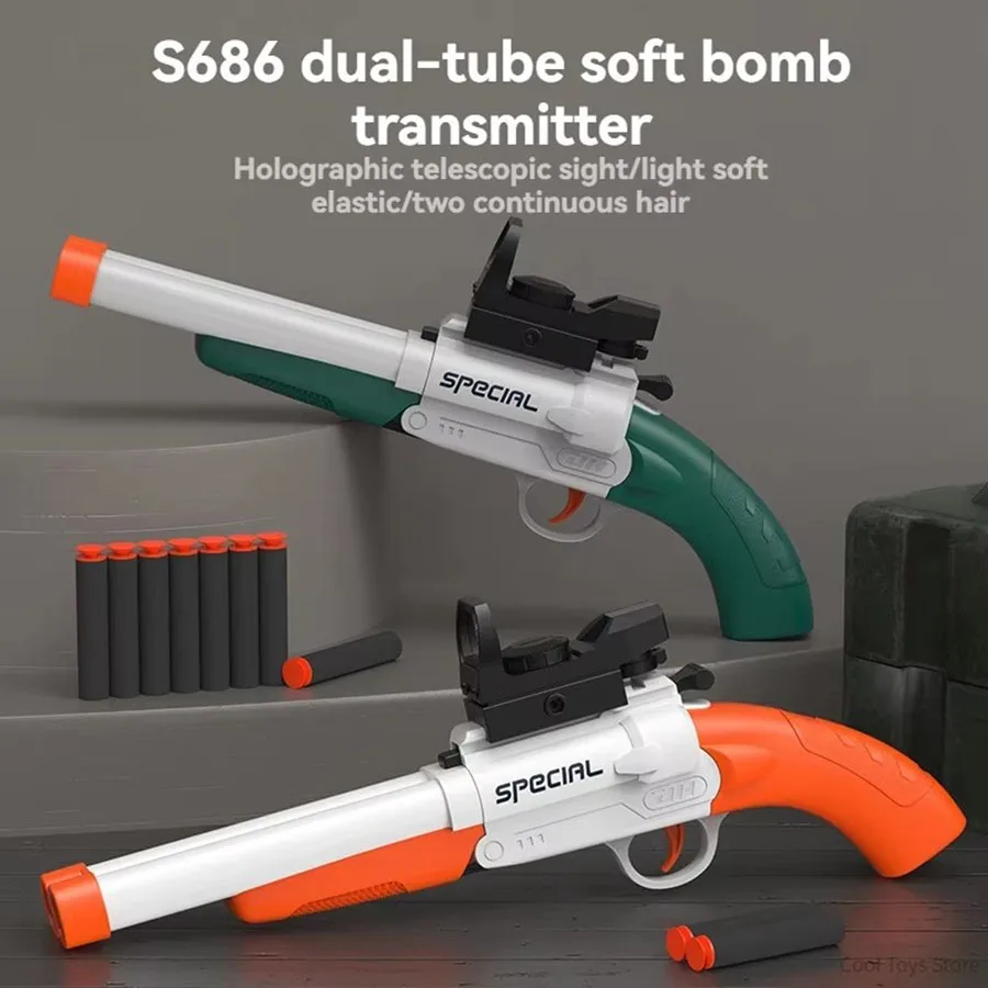 Double Barreled Toy Gun S686 Rifle Dual Soft Bullets Airsoft Launcher Outdoor Sports Game Pistola Shot Gun Weapon for Kids Gift