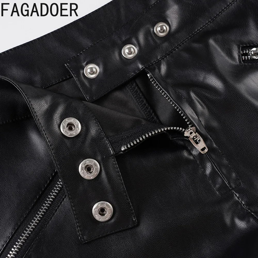 FAGADOER Punk Gothic Sexy leather Bodycon shorts for woman black zipper patchwork low-waisted shorts Female Streetwear bottoms