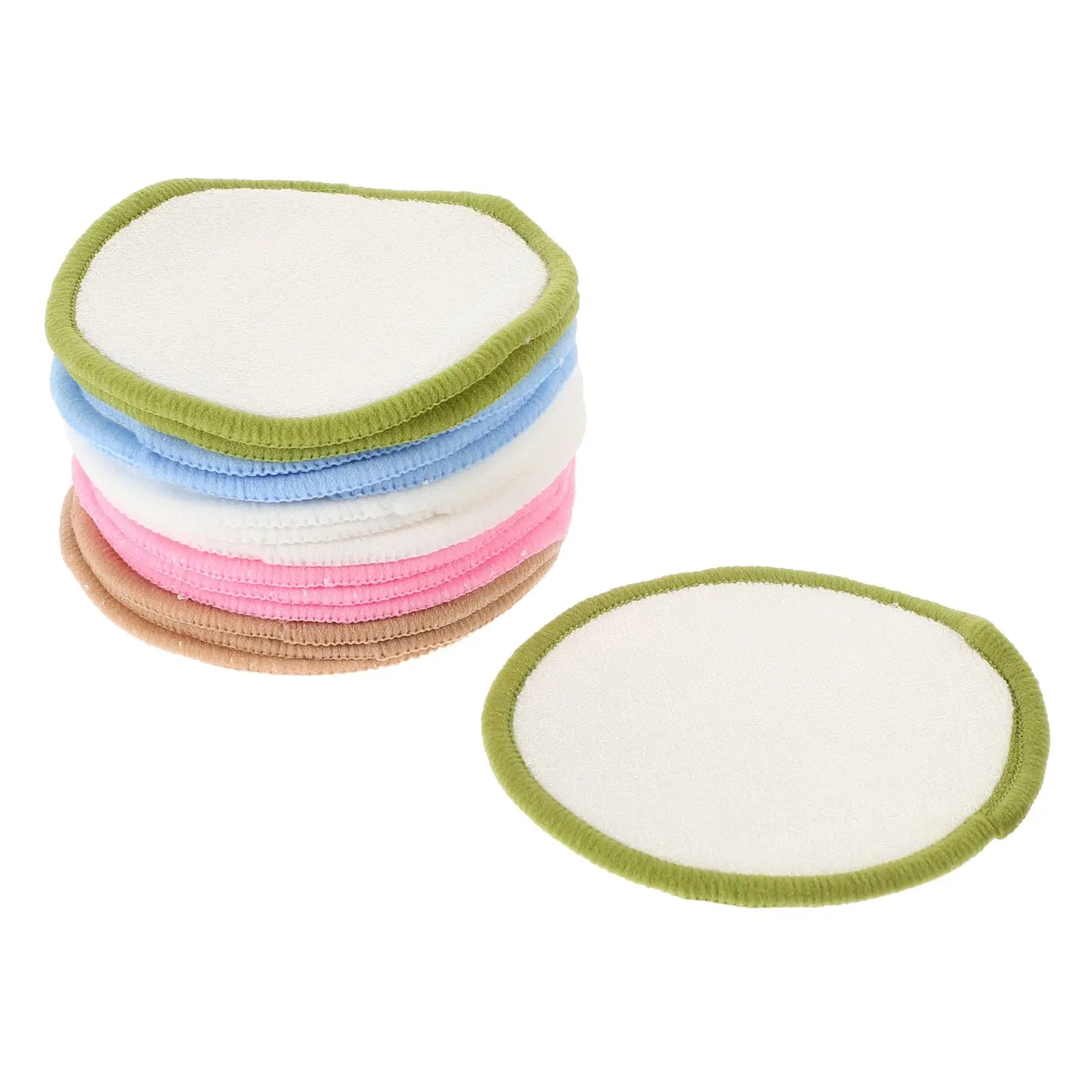 

15pcs Reusable Makeup Remover Pads Rounds Face Cleaning Cloth Travel Size Green Pink Blue Khaki White Edges Mixed Oily Skin Soft