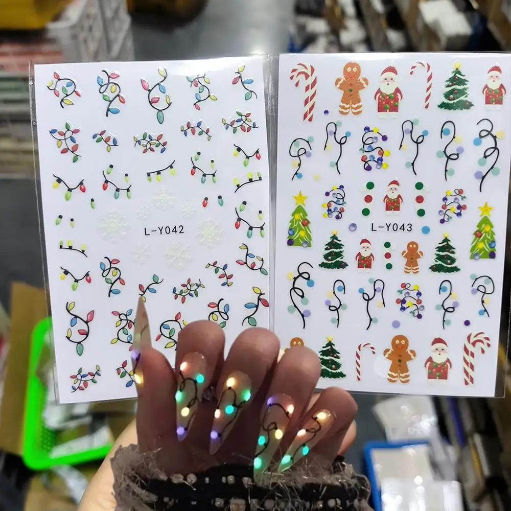 1/2 pçs 3d luminoso colorido lâmpadas de natal adesivos de unhas baixo no escuro papai noel árvore de natal decalques de unhas inverno decoração de unhas