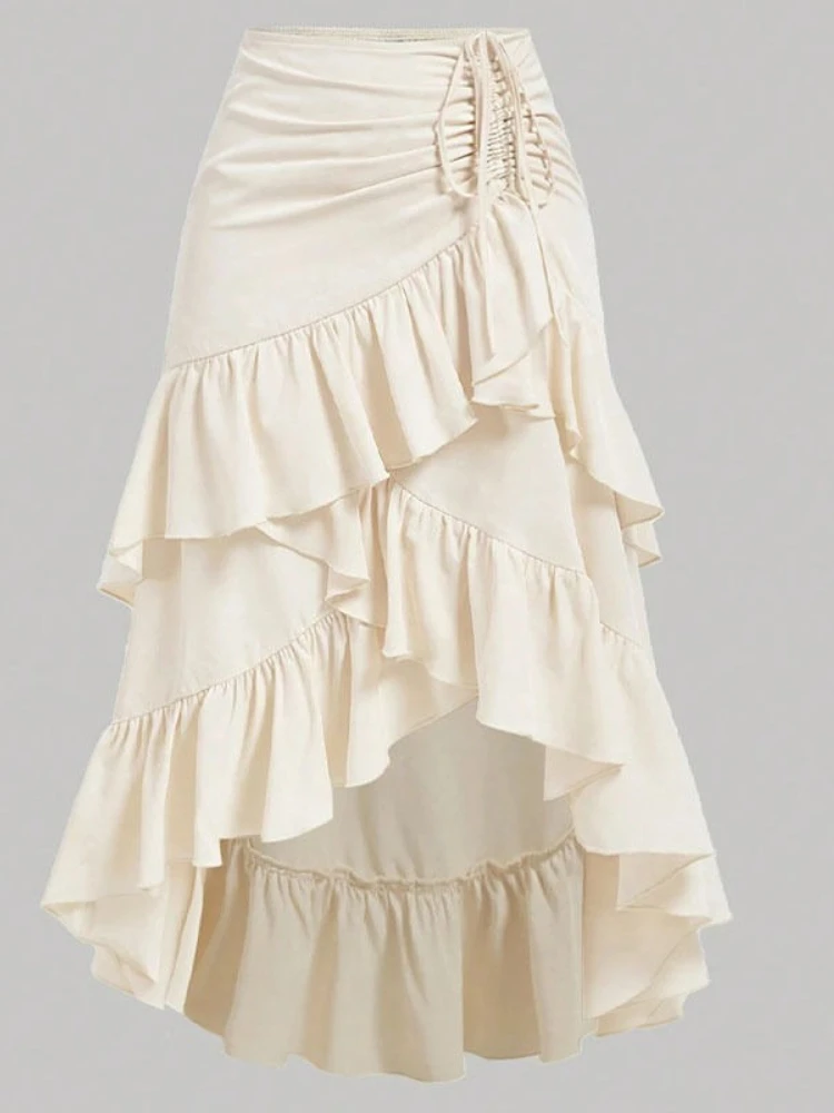 Irregular Ruffles Tiered Skirt Sweet Spicy Wind Layered Ruffle Edge Tied Skirt for Summer Holiday Sexy Elegant Women Beach Dress