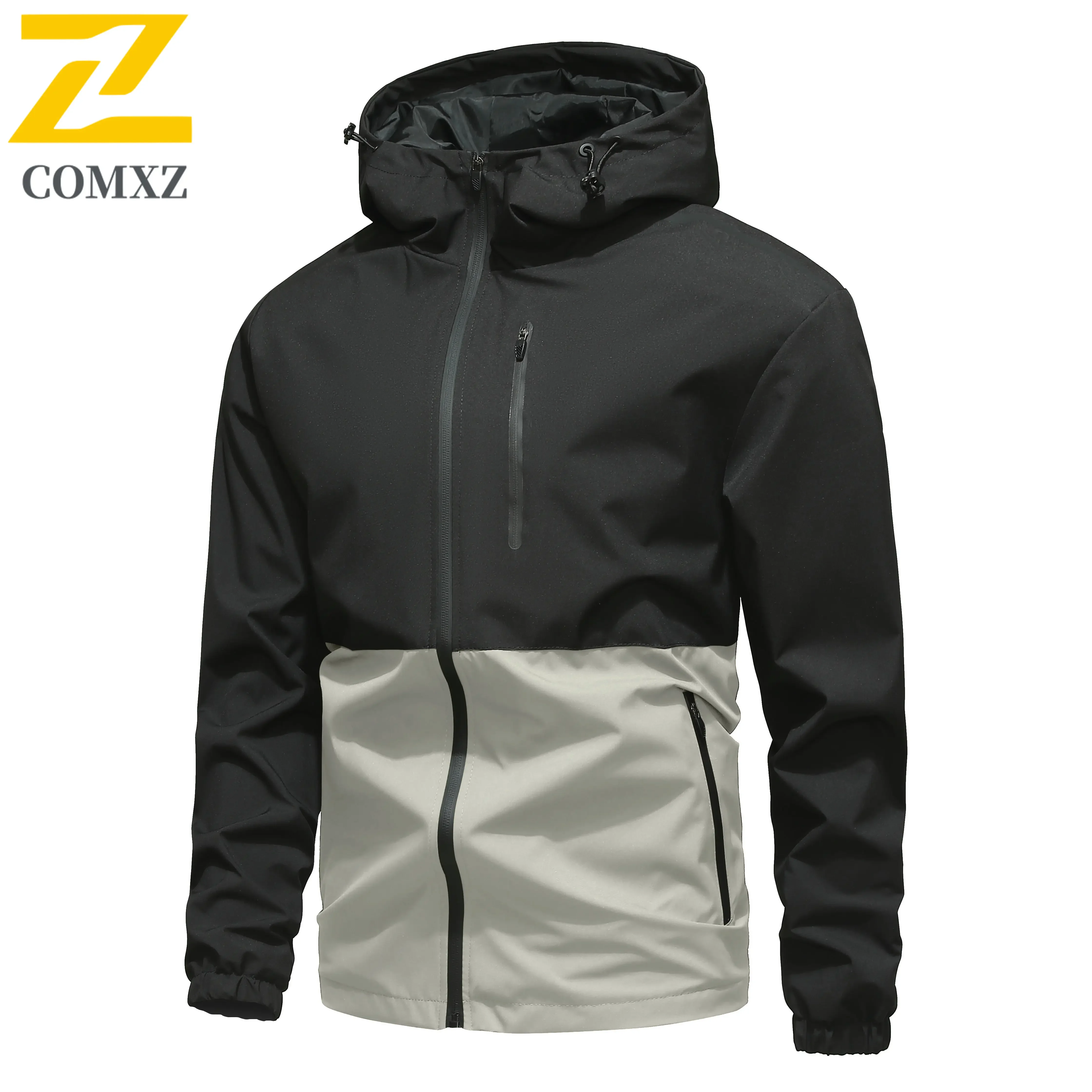 Autumn New Casual Men's Jacket High Quality Retro Splicing Windproof Windbreaker Mountain Camping Fishing Waterproof Hooded Coat