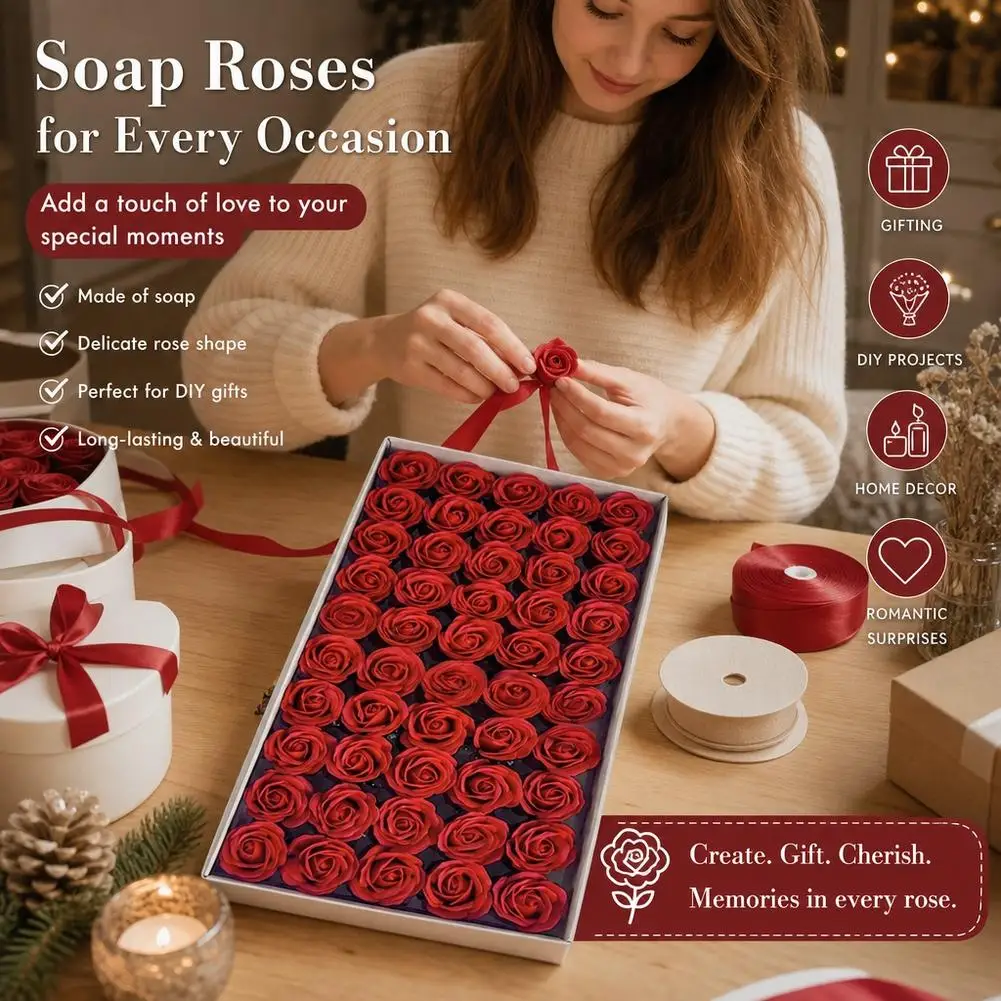 1Box Artificial Soap Rose Flowers DIY Gifts Set(50pcs) For Wedding Decoration DIY Party Valentine's Day Gifts Decoration