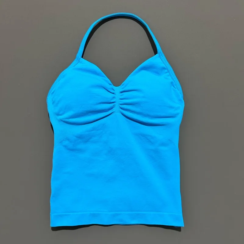 Gym Halter Top Dames Longline tanktop met bandjes Gewatteerde yogakleding Afneembare cups Yoga tanktops Fitness Workout Hardlopen Activewear