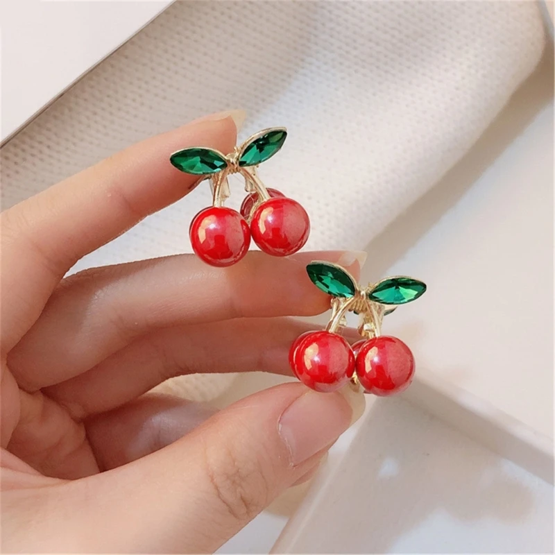 

Popular Cherry Hair Claw 2pcs Rhinestones Decors Metal Hair Clip Gentle Hold Side Hair Clamp for Adult and Children Wear 15UB