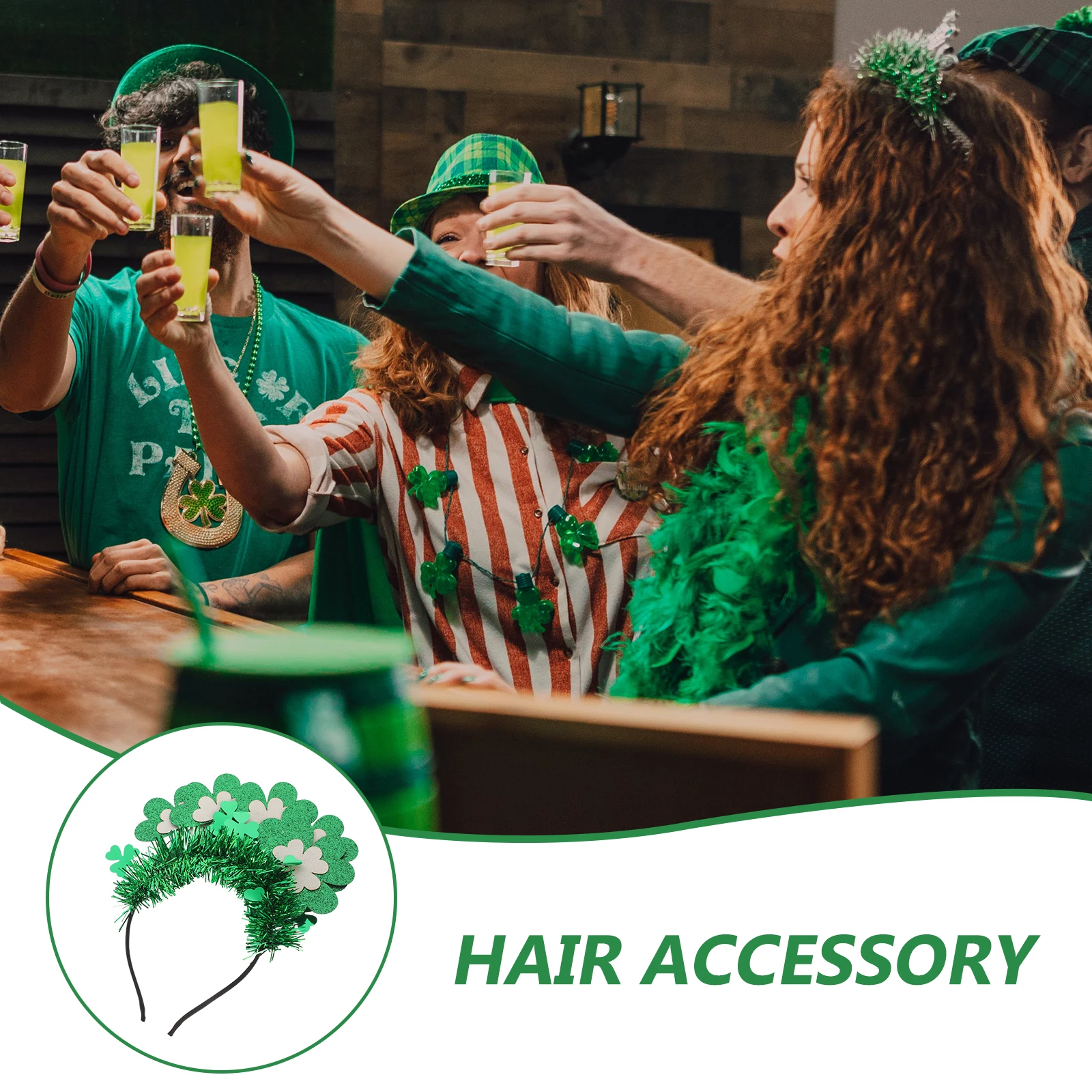 

Shamrock Headb for Women Holiday Headdress St Patrick Decor Boppers Adult Green Double Layer Festive Hair Accessory