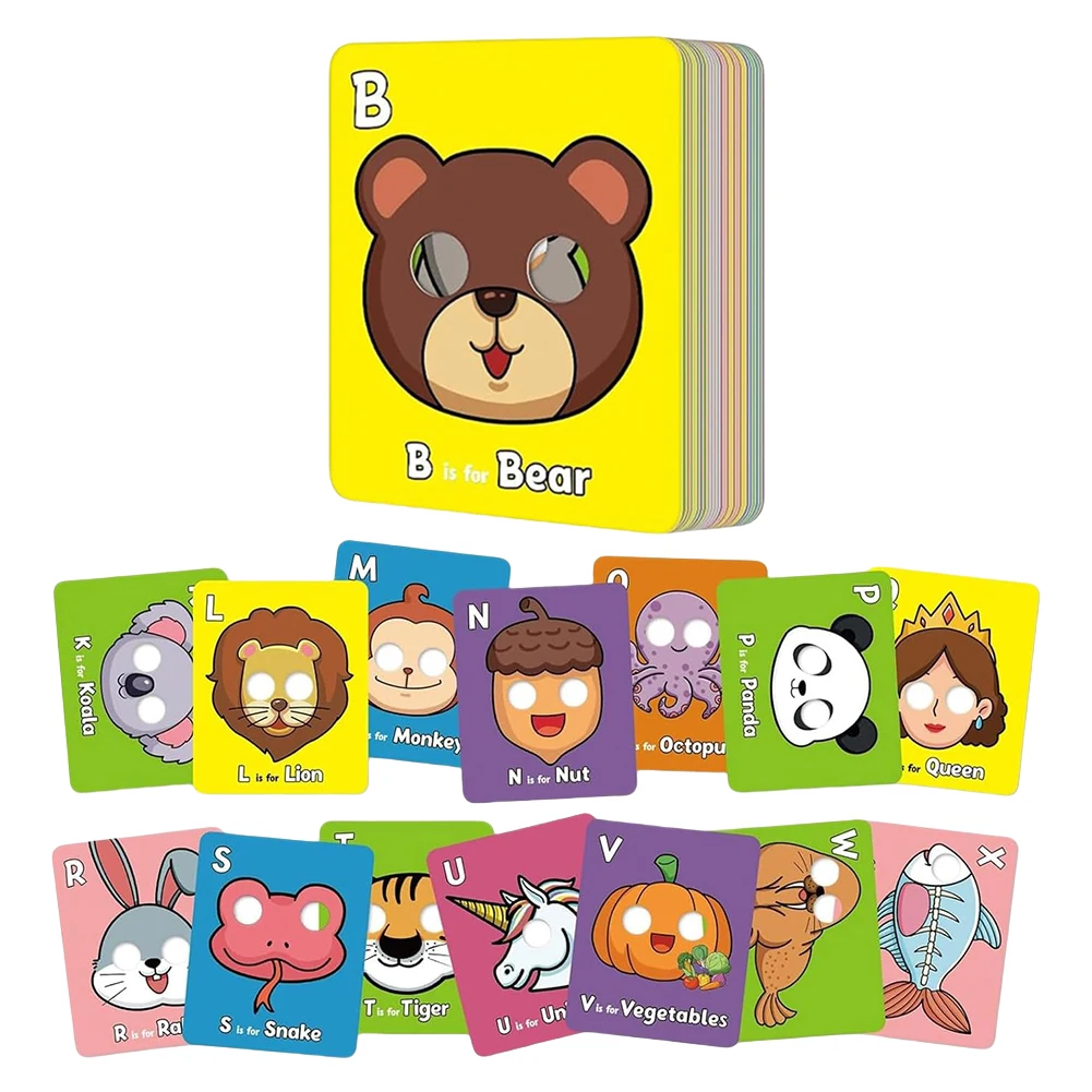 26 pièces cartes Flash Alphabet avec masques d'animaux cartes de masque Alphabet colorées cartes de lettres pour enfants apprentissage préscolaire