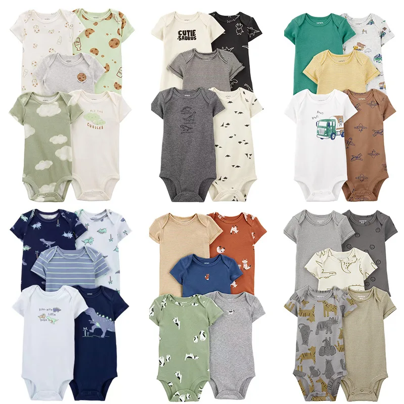 

5Pcs Baby Boys Girls Bodysuits Cotton Short Sleeves Jumpsuit Kids Clothes Newborn Baby Clothing Toddler Jumpsuit 6-24M