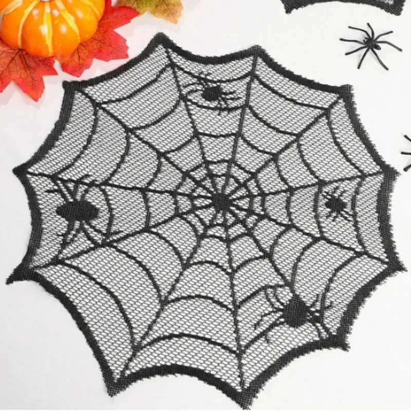 2/4Pcs Spider Web Black Lace Tablecloth Halloween Table Cloth Decorative Placemat Cosplay Spider Silk Party Table Ornament