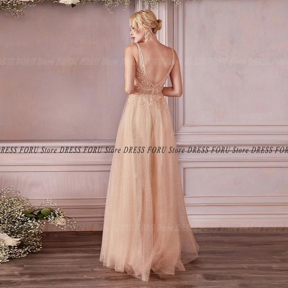 Gaun Malam Tulle Glitter Panjang Mewah untuk Pernikahan Gaun Pesta Formal Tanpa Lengan Panjang Hingga Ke Lantai Chic Applique Backless