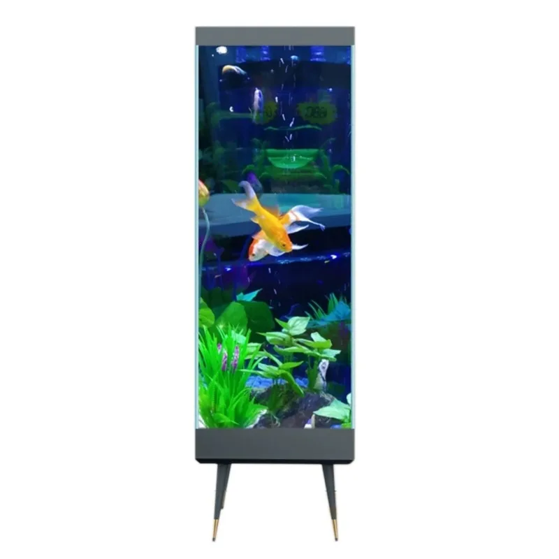 Vertical fish tank living room home TV cabinet next to the floor against the wall goldfish tank