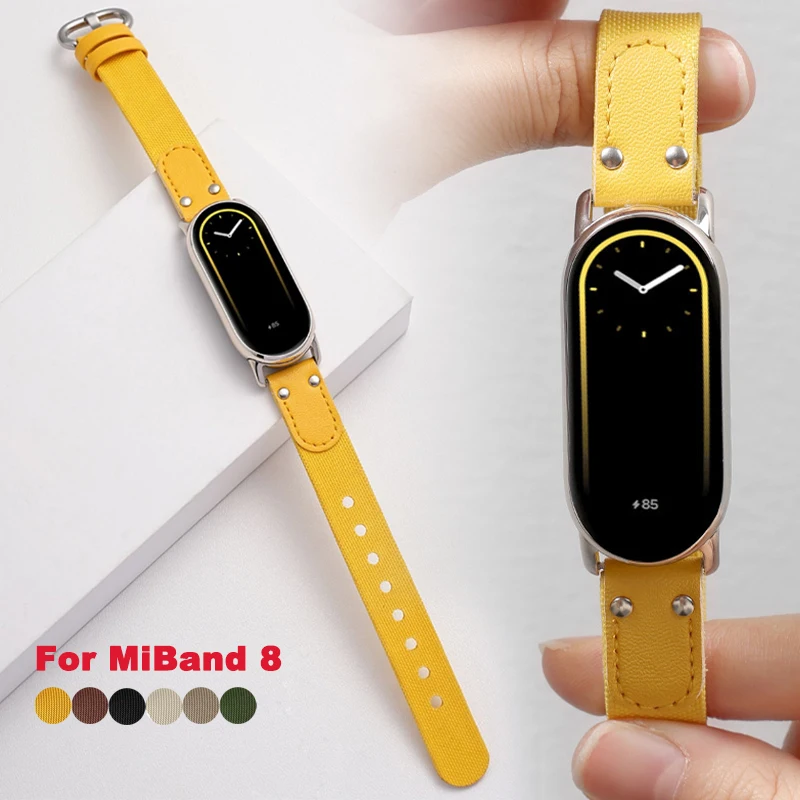 Strap for Xiaomi Band 8 Braided Bracelet Leather Nylon Watchband for Xiaomi Mi 8 Replacement Wristband Miband 8 Belt Accessories