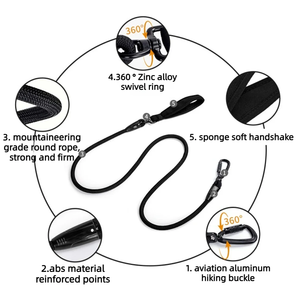 Heavy Duty Nylon Dog Leash with Aluminum Alloy Buckle Anti Pull Retractable Pet Lead