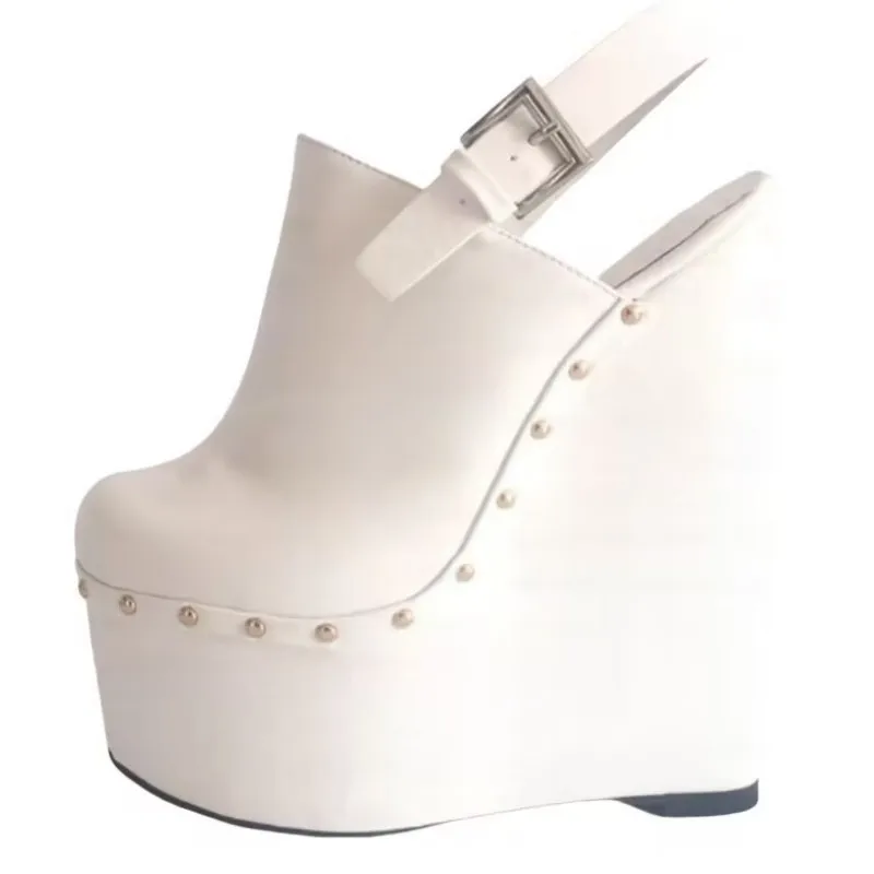 

DIZHUANG shoes Fashionable women's high heels About 20cm heel height Slingbacks heel shoes Round toe wedges shoes Summer shoes.