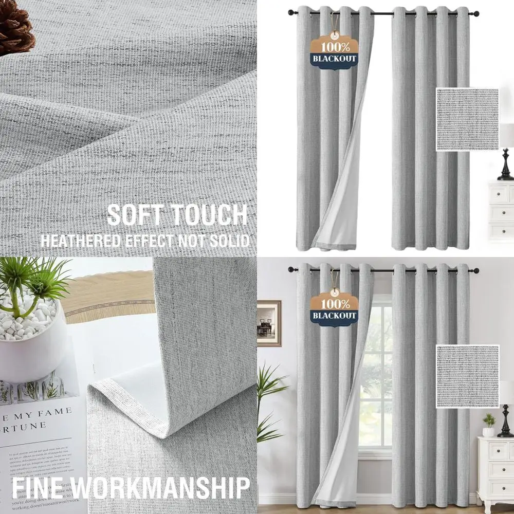 

96 Blackout Chenille Curtains, 2 Panels, Heathered Gray, Thermal Insulated with White Flocking Back, Anti-Rust Grommets for Livi
