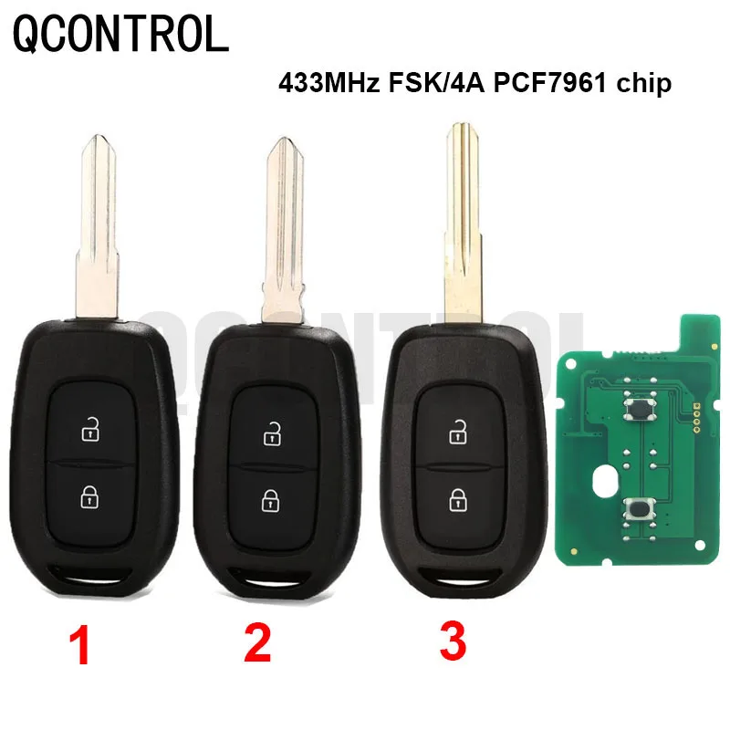 

QCONTROL Remote 2 Button Car Key 433mhz with PCF7961M HITAG Logan Lodgy Dokker Duster 2016 AES Chip for Renault Sandero Dacia
