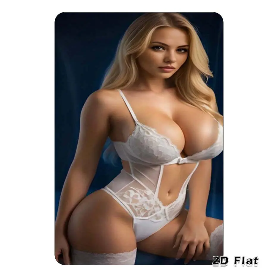 Vintage 2D Metal Tin Sign - Elegant Blonde in White Lace Bodysuit & Stockings Wall Art, Wonderful Gift for Room, Home, Garage