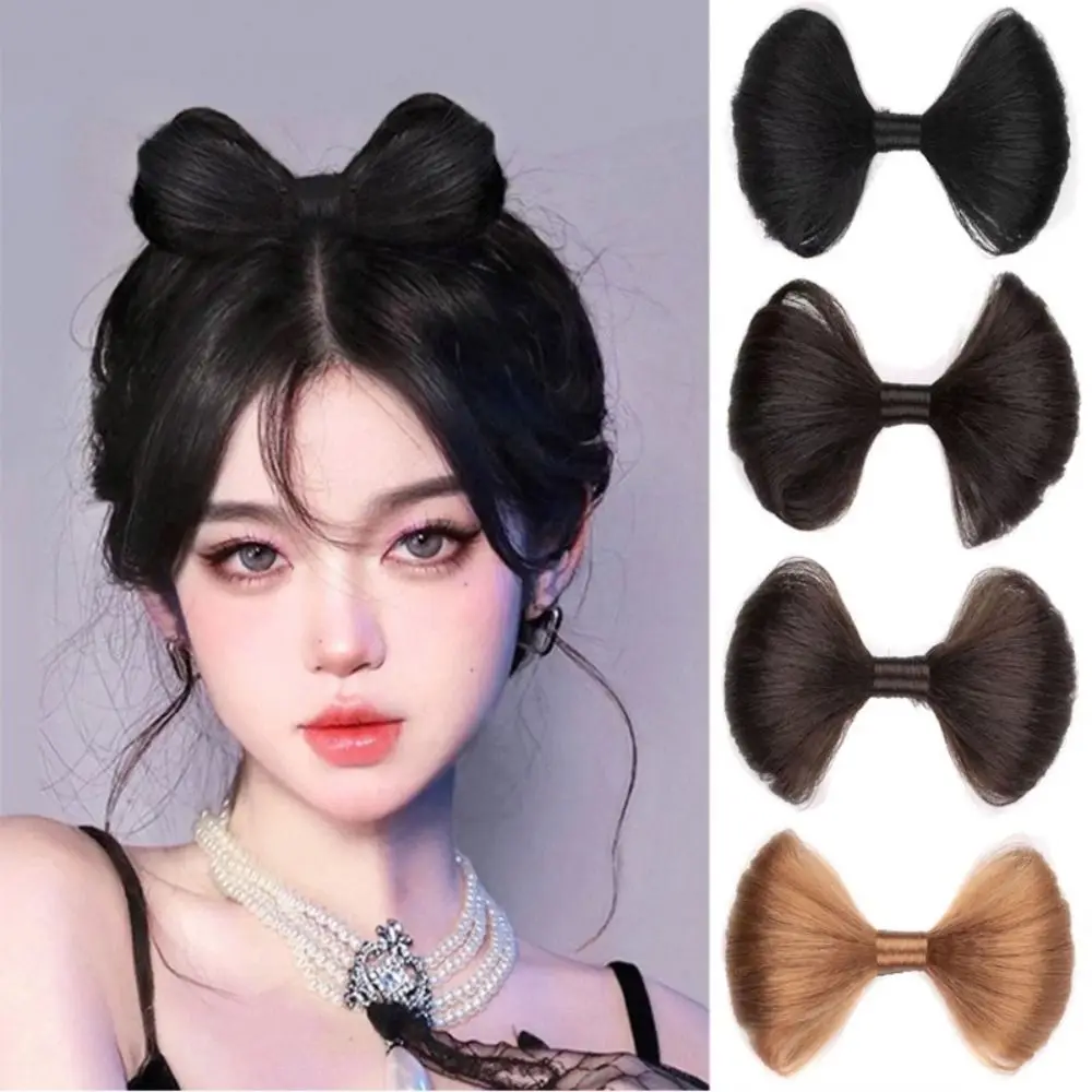 

Fashion High Temperature Silk Wig Natural Fluffy Bow Hair Clip Synthetic Bow-knot Hair Bun Girls
