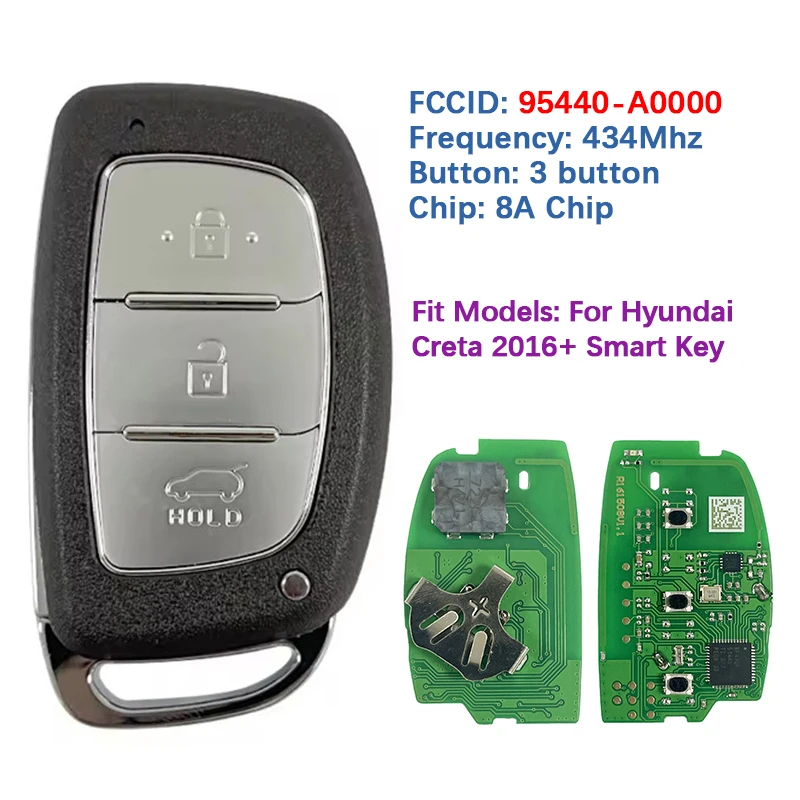 CN020152 Aftermarket Smart Car Key 3 Button 433MHz 8A Chip FCC 95440-A0000 PGB Keyless Go Remote For Hyundai Creta 2016