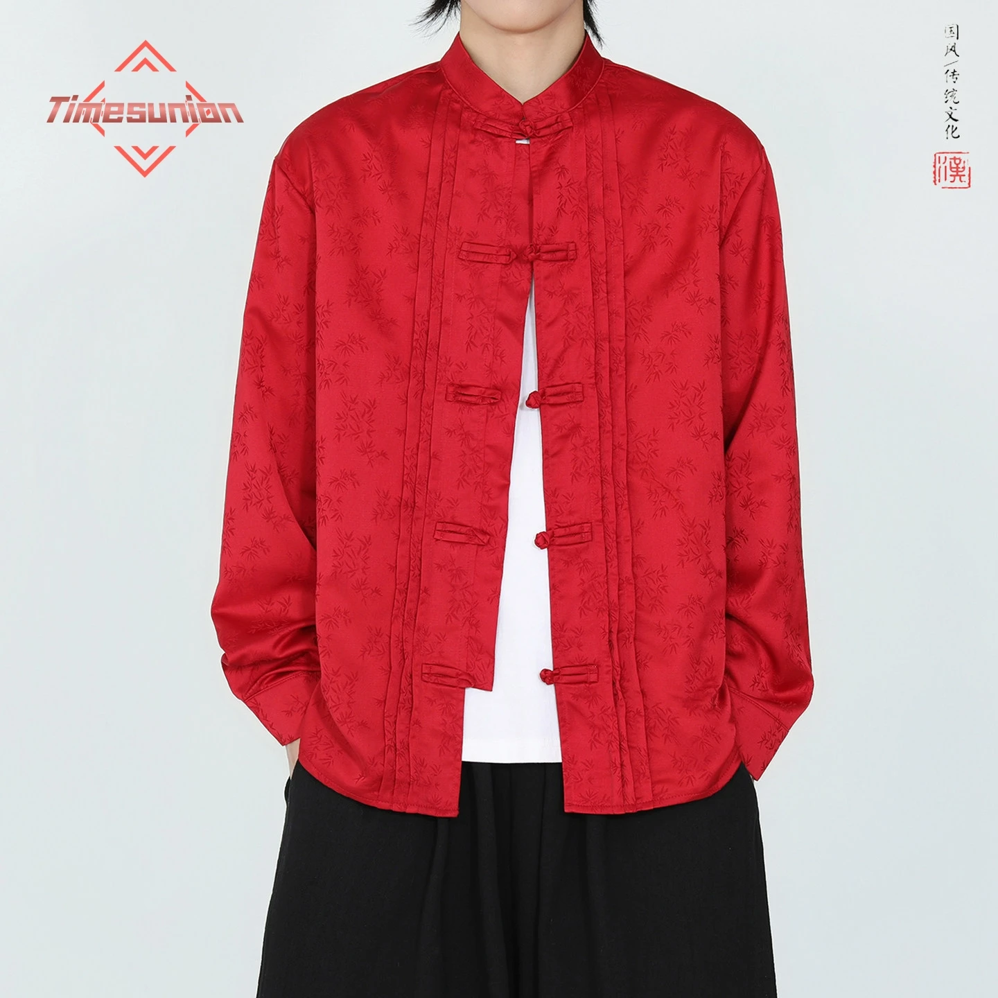 

New Chinese Style Foldable Shirts for Man Spring Circular Disk Fastener Fashion Prints Hanfu Long-sleeved Shirt