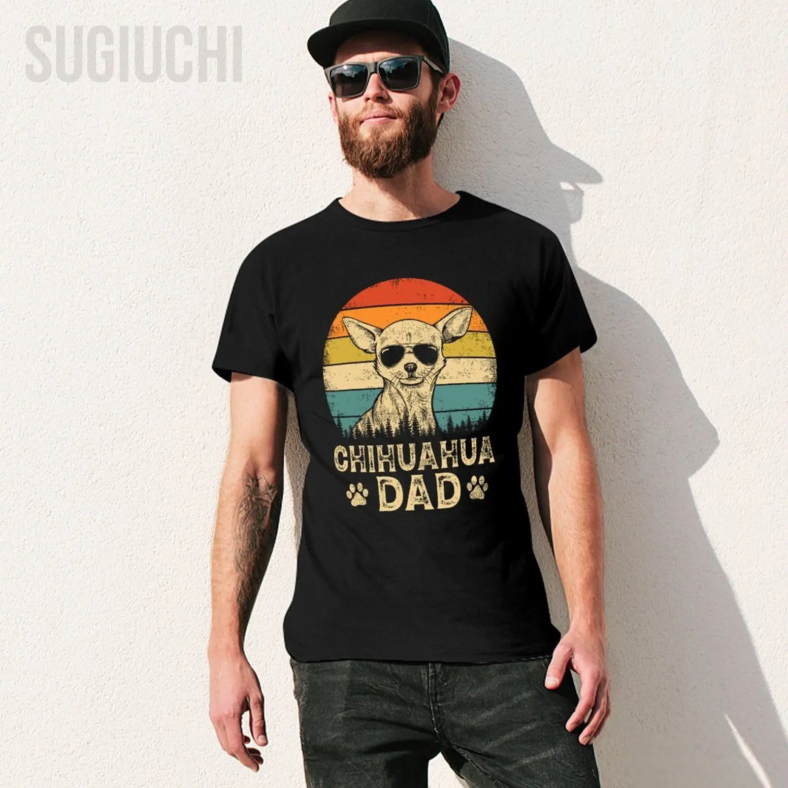 Unisex Men Vintage Chihuahua Dad Dog Lovers Father's Day Tshirt Tees T Shirts Women Boys 100% Cotton T-Shirt
