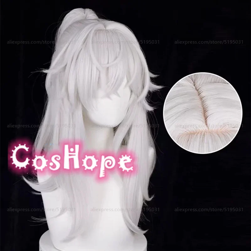 Jing Yuan 코스프레 가발, 애니메이션 코스프레 가발, 내열성 합성 가발, 실버 흰색 가발, 50cm