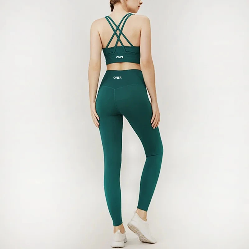 

Women 2-Piece Yoga Set Cross Back Sports Bra High Waist Leggings Fitness Workout Activewear Pilates Gym Tracksuit