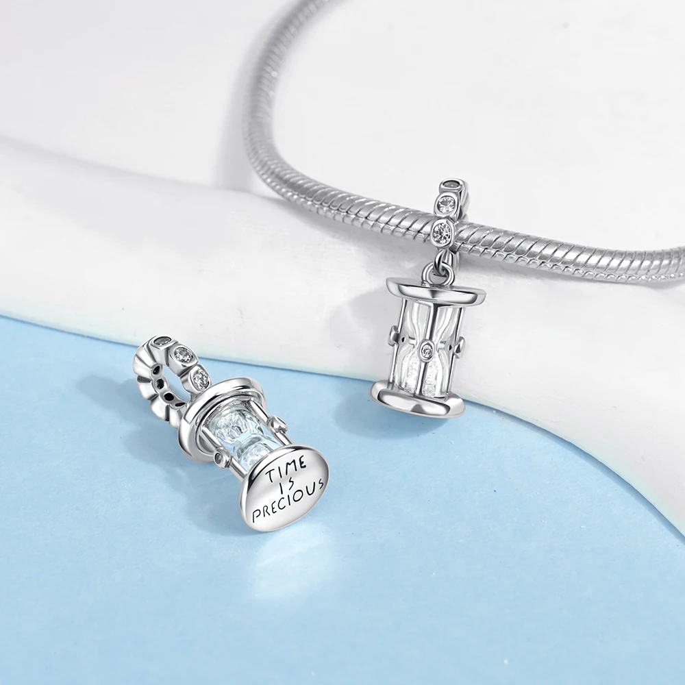 Silver Cz Hourglass Charm for European Bracelets and Keychains