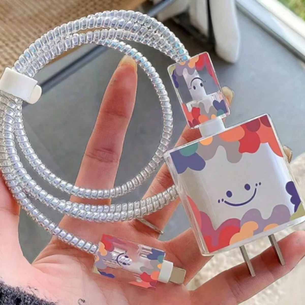 

Милый защитный чехол-органайзер для зарядного кабеля, спиральный мягкий защитный чехол для iPhone 18/20W 17 16 15 14 Plus 13 12 11 Pro Max