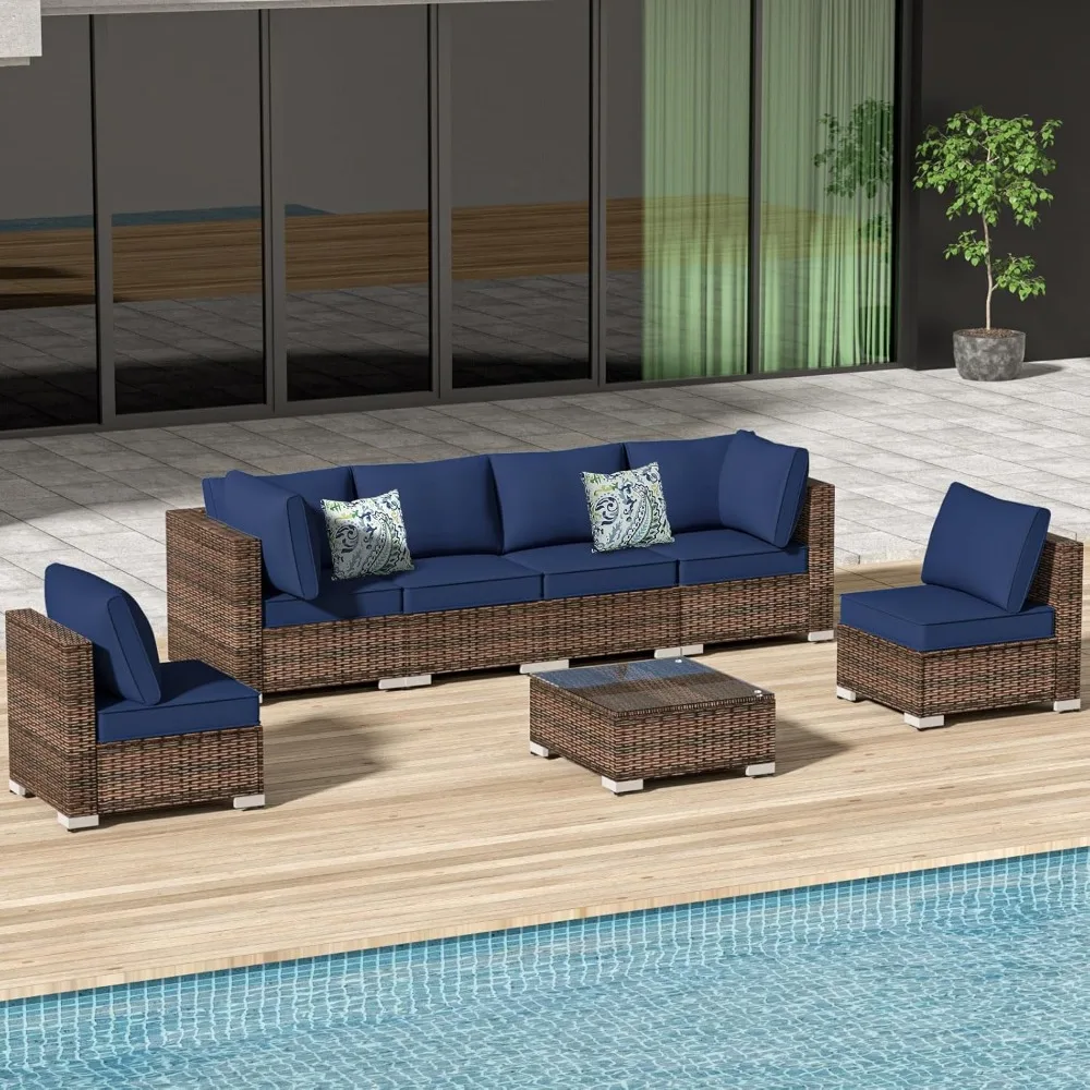 

Garden furniture set, U-Shaped PE Rattan Wicker Outdoor Sectional Sofa Tempered Glass Coffee Table, 6 Piece Outdoor Patio Set