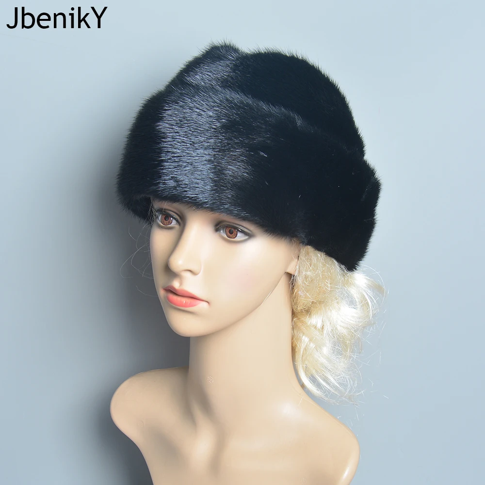 

Luxury Winter Man Top Real Mink Fur Bomber Hat Male Genuine Marten Head Warm Black/Brown Caps Best Gift For Dad Gorras