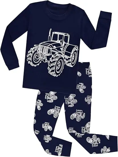 Little Hand Toddler Boys Pajamas Glow-in-the-dark Long Sleeve Tractor Pajama 100% Cotton Two-piece Pajamas Set for 2-7T