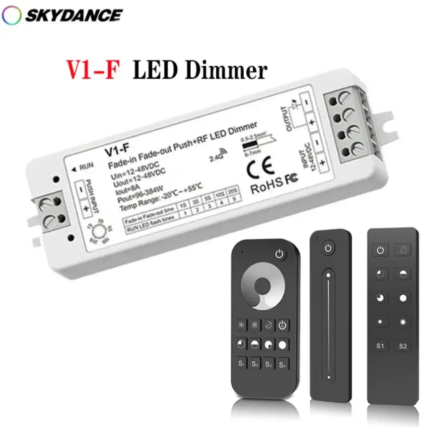 Skydance DC12V-48V CV Fade-in Fade-out LED Dimmer Push Dim V1-F For LED Single Color Strip Light