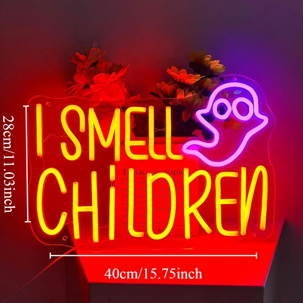I Smell Children Neon Sign LED Neon Lights Sign for Halloween Decor Man Cave Home Decor Birthday Party Perfect Gift for Kids
