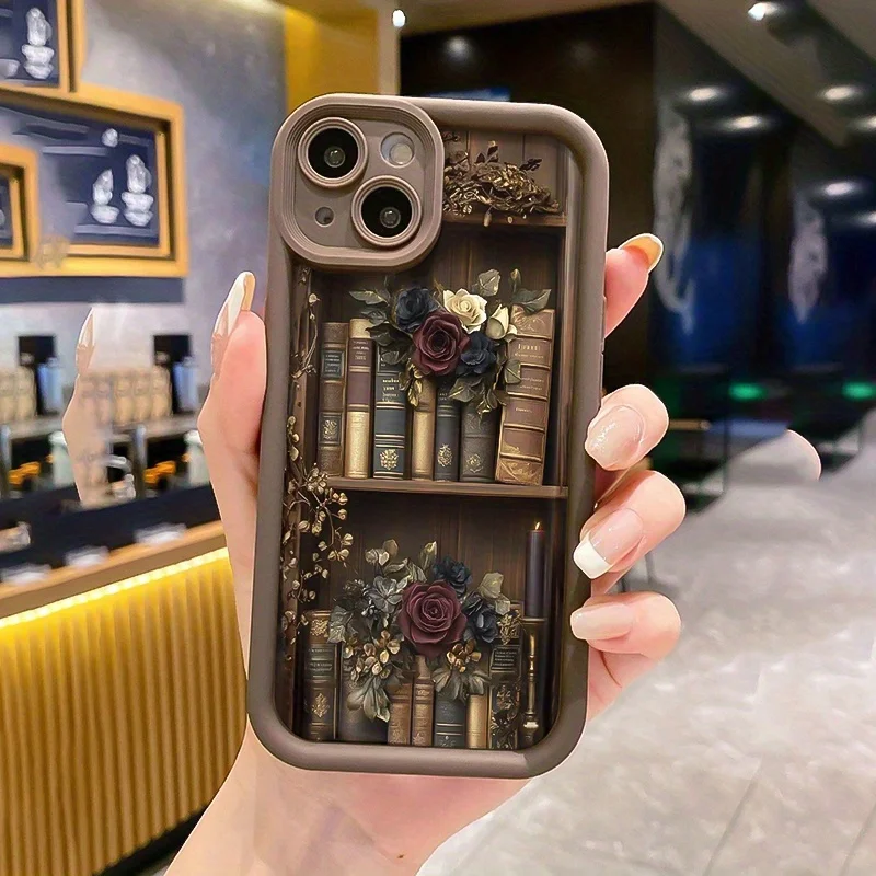 

Vintage bookshelves floral pattern phone case for iPhone 16 15 14 13 12 11 Pro/ Max/Plus shock-proof rear cover anti-fingerprint