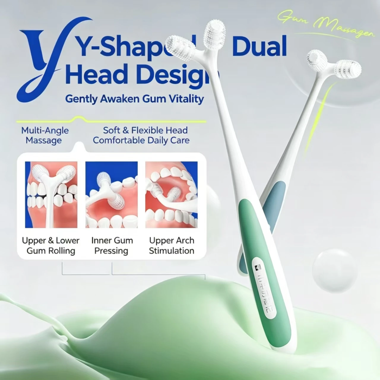 1Pcs Dental Y-shaped Double-Headed Gum Massager Liquid Silicone Double-Headed Gum Protection Periodontal Care Dentistry Tools