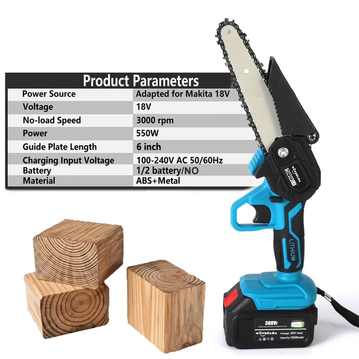 WOYOFADA 6 Inch Electric Saw Oiler Cordless Portable Pruning Wood Saw Mini Chainsaw Garden Power Tools For Makita 18V Battery