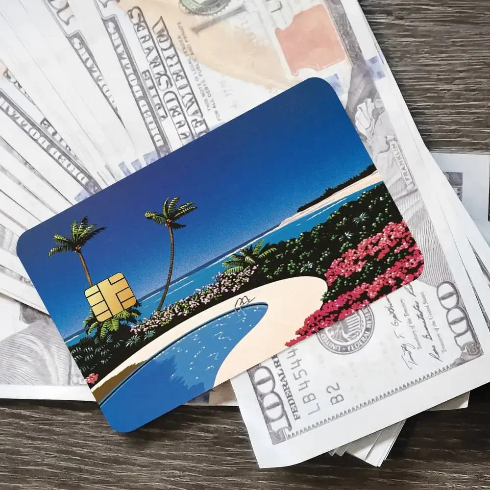 Hiroshi Nagai Waporwave اليابان شاطئ مدينة الصيف المشارك الائتمان الجلد غطاء بطاقة ملصقات 4 قطعة فيلم حافلة تمرير الجبهة الديكور البنك