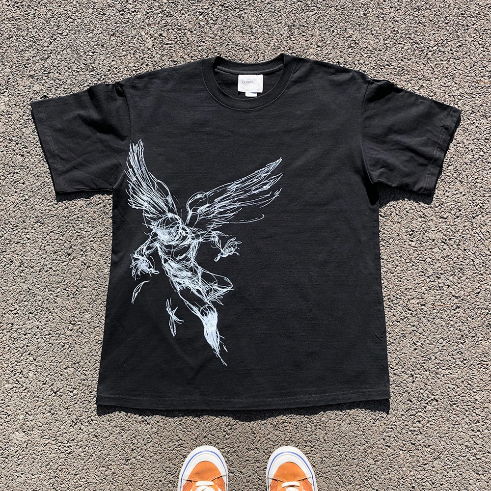 Heavyweight 260G Retro Style Loose Short Sleeve T-Shirt by Wang Youbing Studio Trendy Cotton Polyester Blend Unisex Top