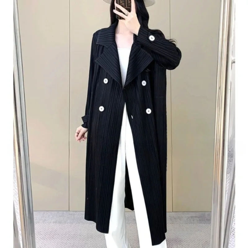 Miyake Geplooide Jas Herfst Nieuwe Trenchcoat Lange mouwen Tops De Lange Sectie Commuter Outerwears Dameskleding Overjas