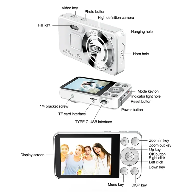 

AA60-Children's Digital Camera HD Video 4K 30Fps 2000Mah Long Time Recording Recorder Fill Lights OTG Fuction