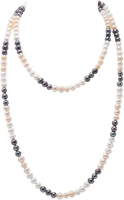 

Perfect Pearl Long Strand Necklace 7-8m White Black and Pink Cultured Freshwater Pearl Necklace for Women 47"