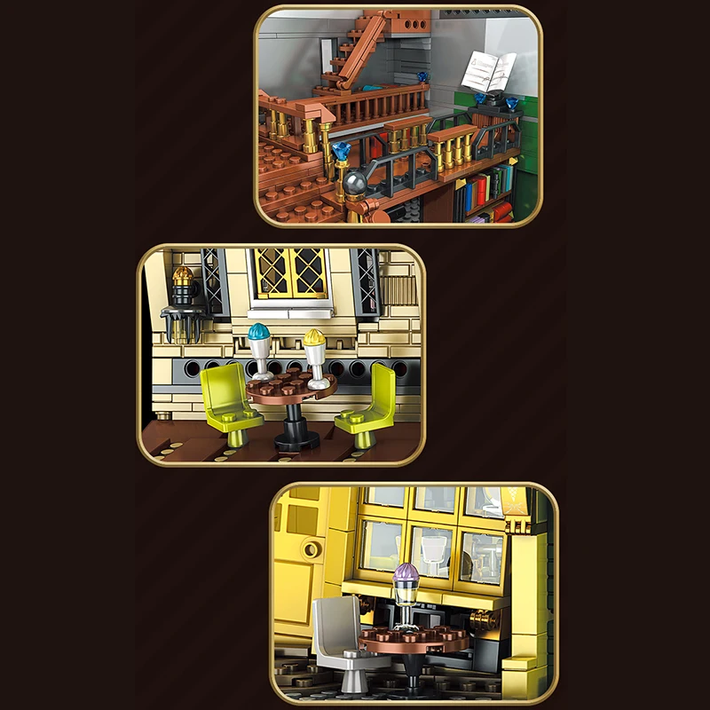 MOC اللبنات سلسلة الأفلام السحرية متجر الكتب نموذج عرض الشارع اللعب لتقوم بها بنفسك تجميع الطوب مجموعة الإبداعية عرض الهدايا #5